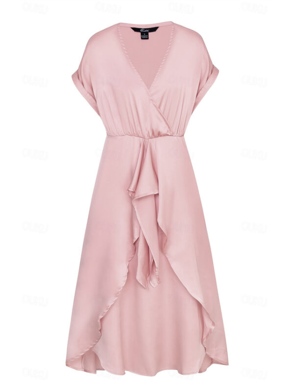 Women's V-Neck Wrap Dress Pastel Pink Short Sleeve High-Low Midi Elegant Casual Date Work Summer Fashion Clothing Apparel 2025 - US $37.99