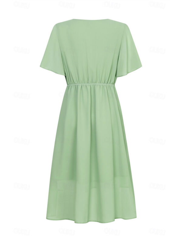 Women's Wedding Guest Cocktail Dress Bridesmaid Chiffon Split Thigh Elegant Midi Dress V Neck Short Flounce Sleeve Pink Blue Green Color 2025 - US $37