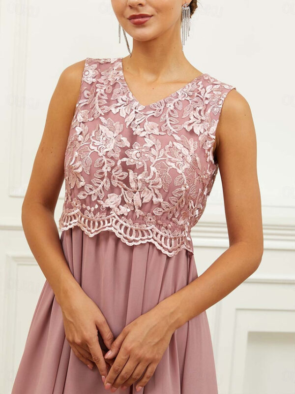 Women's Wedding Guest Cocktail Dress Chiffon Lace Ruffle V Neck Short Sleeve Midi Dress Party Elegant Formal Pink Summer 2025 - US $51.99