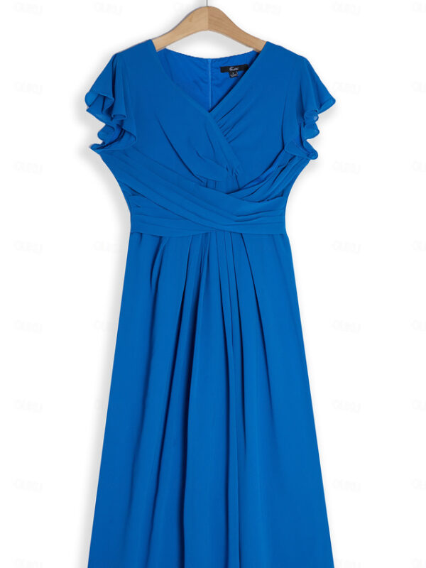 Women's Wedding Guest Cocktail Dress Chiffon Ruched Ruffle Elegant Formal Wrap Midi Dress V Neck Ruffle Sleeve Blue Green Color 2025 - US $43.99