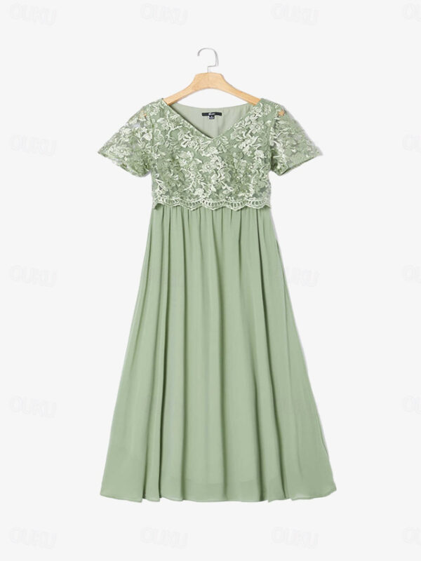 Women's Wedding Guest Cocktail Dress Maxi Dress Contrast Lace Party Elegant Formal V Neck Short Sleeve Pink Green Gray Color 2025 - US $43.99