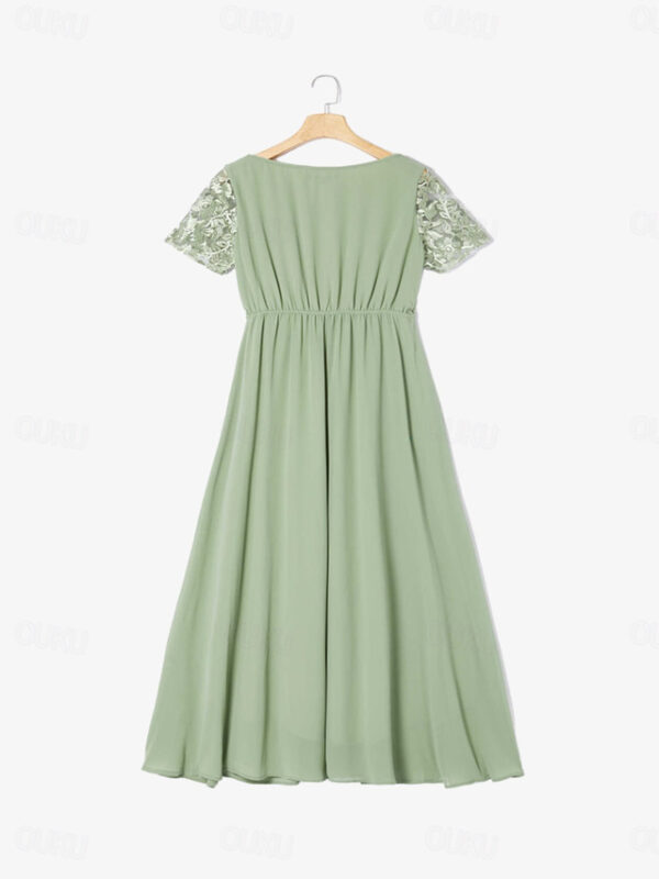 Women's Wedding Guest Cocktail Dress Maxi Dress Contrast Lace Party Elegant Formal V Neck Short Sleeve Pink Green Gray Color 2025 - US $43.99