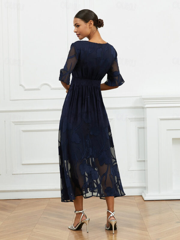 Women's Wedding Guest Cocktail Dress Maxi Dress Lace Ruffle Party Elegant Formal V Neck Half Sleeve Flutter Sleeve Dark Blue Color 2025 - US $45.99