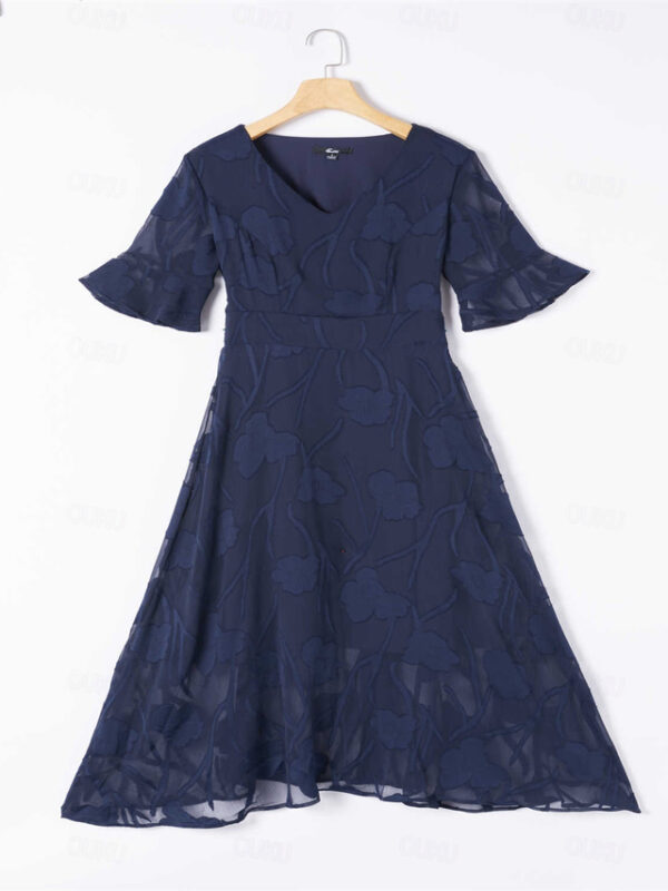 Women's Wedding Guest Cocktail Dress Maxi Dress Lace Ruffle Party Elegant Formal V Neck Half Sleeve Flutter Sleeve Dark Blue Color 2025 - US $45.99