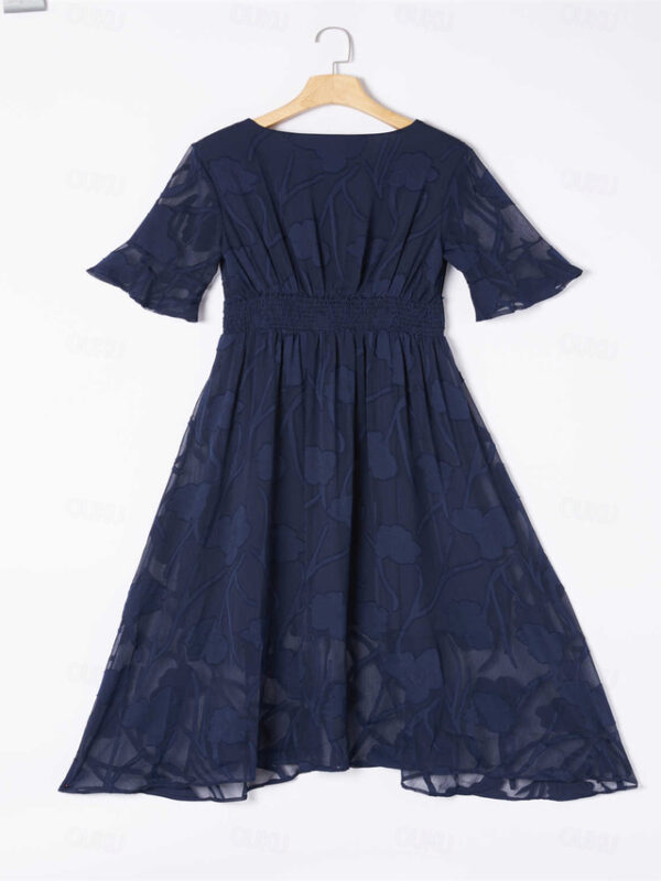 Women's Wedding Guest Cocktail Dress Maxi Dress Lace Ruffle Party Elegant Formal V Neck Half Sleeve Flutter Sleeve Dark Blue Color 2025 - US $45.99