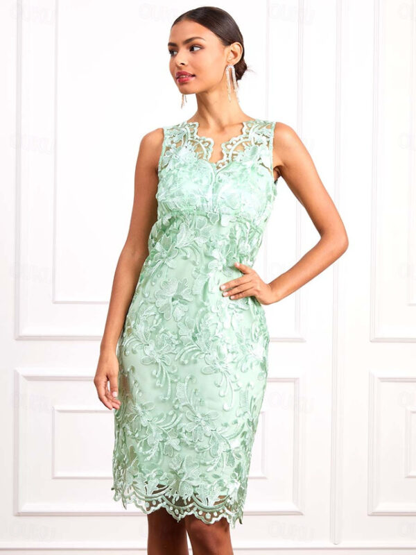 Women's Wedding Guest Cocktail Dress Set Chiffon Lace V Neck 3/4 Length Sleeve Mini Dress Party Elegant Formal Light Green Summer Spring 2025 - US $51