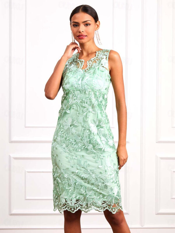 Women's Wedding Guest Cocktail Dress Set Chiffon Lace V Neck 3/4 Length Sleeve Mini Dress Party Elegant Formal Light Green Summer Spring 2025 - US $51