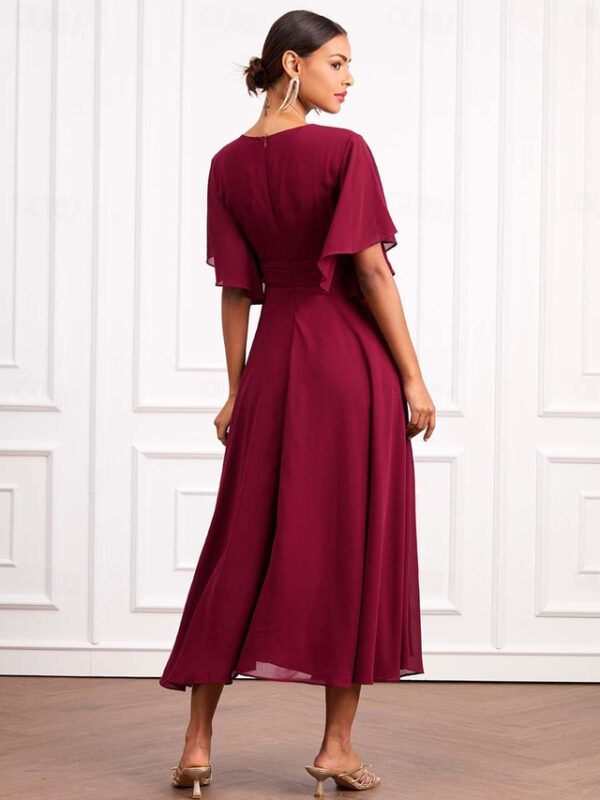 Women's Wedding Guest Cocktail Dress Wrap Dress Chiffon Ruffle V Neck Short Sleeve Maxi Dress Party Elegant Formal Wine Summer 2025 - US $52.99