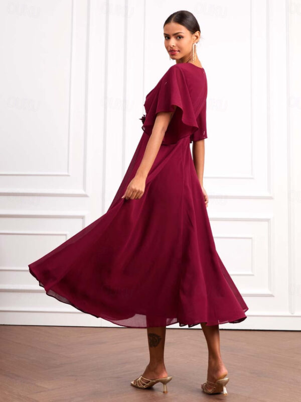 Women's Wedding Guest Cocktail Dress Wrap Dress Chiffon Ruffle V Neck Short Sleeve Maxi Dress Party Elegant Formal Wine Summer 2025 - US $52.99