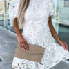 Women's White Dress Mini Dress Lace with Sleeve Vacation Elegant Stand Collar Short Sleeve White Purple Fuchsia Color 2025 - US $39.99