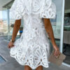 Women's White Dress Mini Dress Lace with Sleeve Vacation Elegant Stand Collar Short Sleeve White Purple Fuchsia Color 2025 - US $39.99