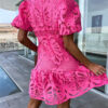Women's White Dress Mini Dress Lace with Sleeve Vacation Elegant Stand Collar Short Sleeve White Purple Fuchsia Color 2025 - US $39.99