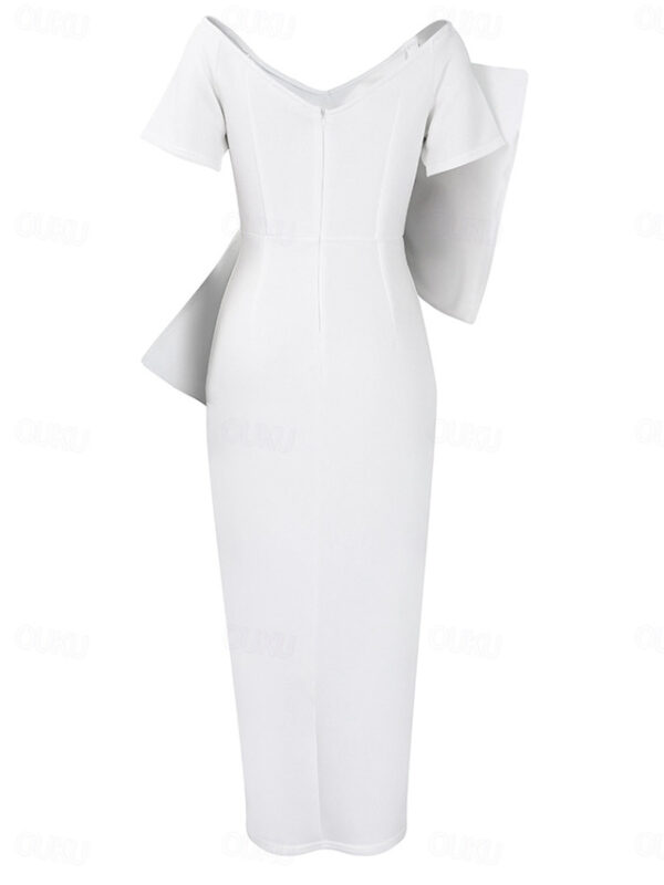 Women's White Dress Prom Dress Party Dress Ruched Split V Neck Short Sleeve Midi Dress Special Occasion Vacation White Pink Fall Winter 2025 - US $54.