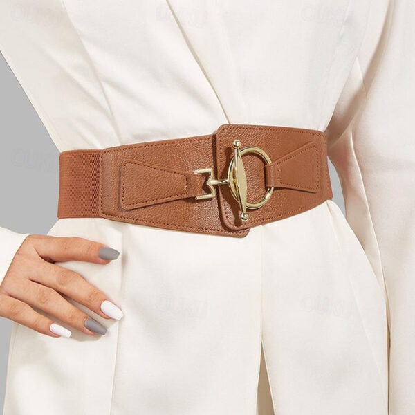 Women's Wide Belt Corset Belt PU Leather Buckle Free Geometric Formal Classic Party Work Black khaki 2025 - US $6.49