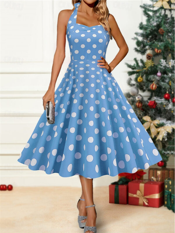 Women's Winter Dress Polka Dot Backless Print Halter Neck Midi Dress Party Date Sleeveless Fall Winter 2025 - US $33.99