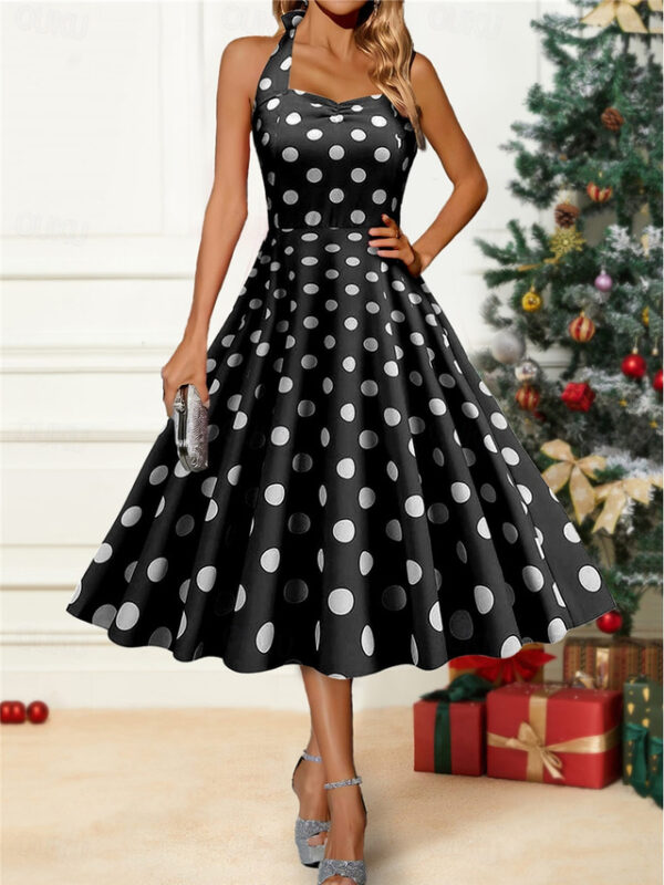 Women's Winter Dress Polka Dot Backless Print Halter Neck Midi Dress Party Date Sleeveless Fall Winter 2025 - US $33.99