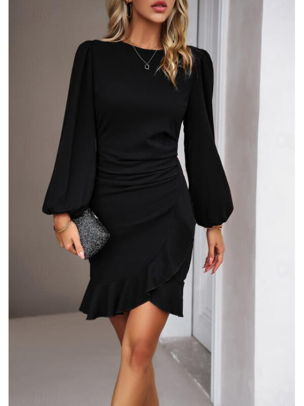 Women's Wrap Dress Mini Dress Ruffle Party Formal Elegant Dress Boat Neck Puff Sleeve Black Wine Blue Color 2025 - US $36.99