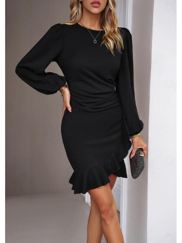 Women's Wrap Dress Mini Dress Ruffle Party Formal Elegant Dress Boat Neck Puff Sleeve Black Wine Blue Color 2025 - US $36.99